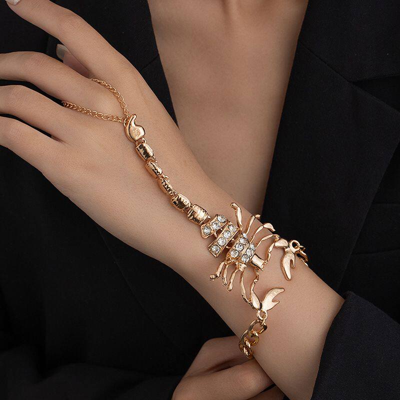 欧美跨境饰品甜酷辣妹单只金属脚链个性微镶蝎子立体连指脚饰批发