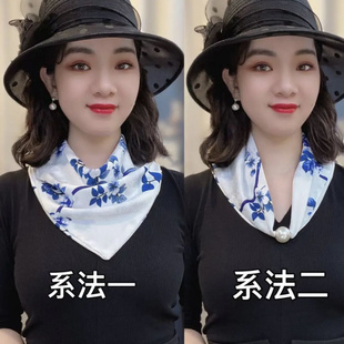 秋季新款复古百搭护颈磁扣三角巾丝巾女时尚遮颈纹领巾围脖批发
