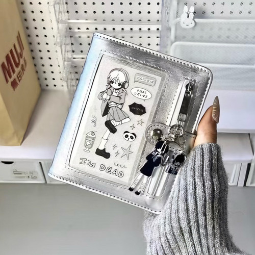 小红书同款银色A7痛窗活页手账本