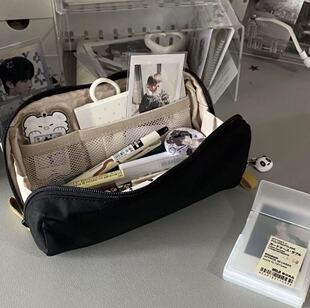 日系耐脏黑色笔袋初高中学生ins简约高颜值大容量铅笔文具收纳袋