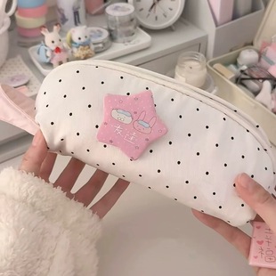 小红书同款奶白波点贝壳笔袋ins创意高颜值大容量学生手提文具袋
