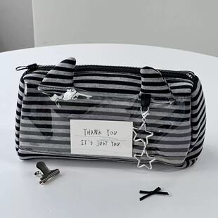 韩系小恶魔条纹痛包笔袋学生ins风高颜值大容量PVC铅笔盒文具袋