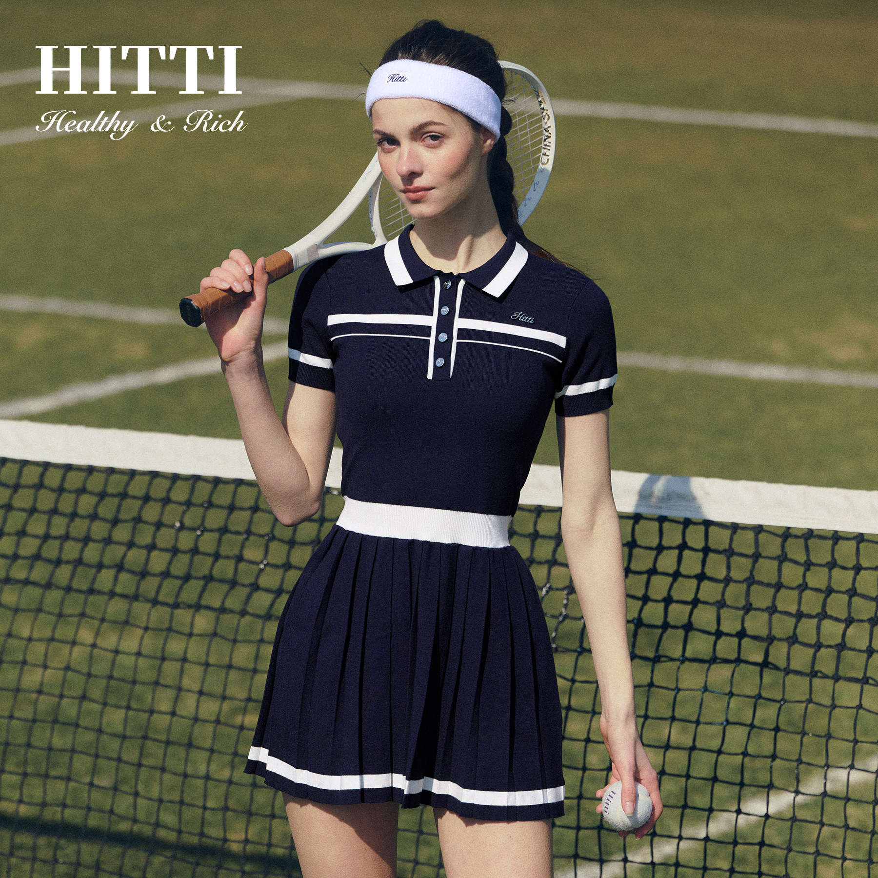 【林允同款】Hitti新款网球高尔夫运动连衣裙收腰老钱风针织-01
