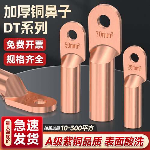 DT铜鼻子铜接头紫铜镀锡接线端子堵油线耳鼻子10/16/25/35/50平方