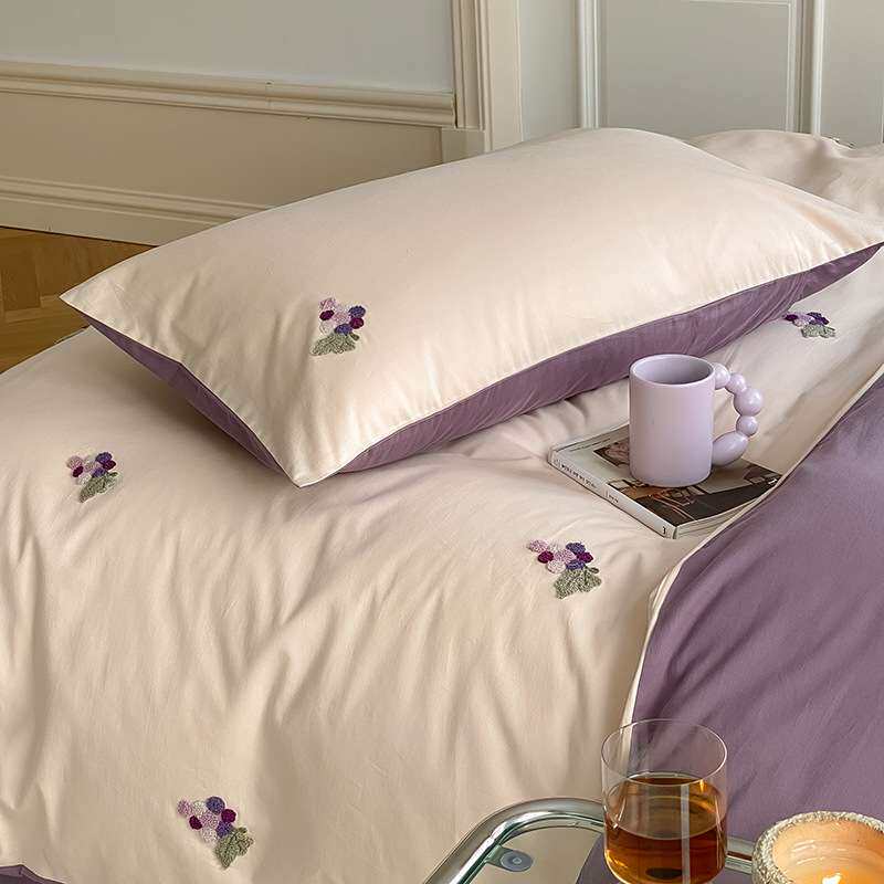 100S全棉磨毛四件套保暖小清新纯棉加厚床单毛巾绣被套床上用品冬