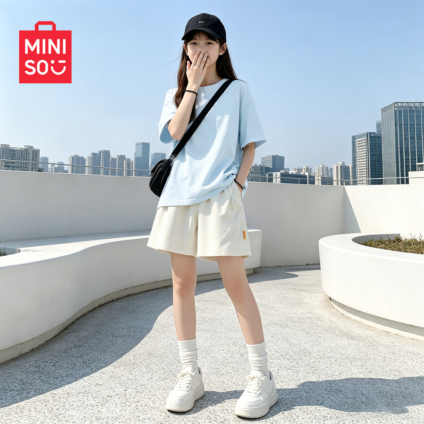 名创优品女童夏季套装2026新款纯棉运动休闲女孩短袖t恤速干短裤C
