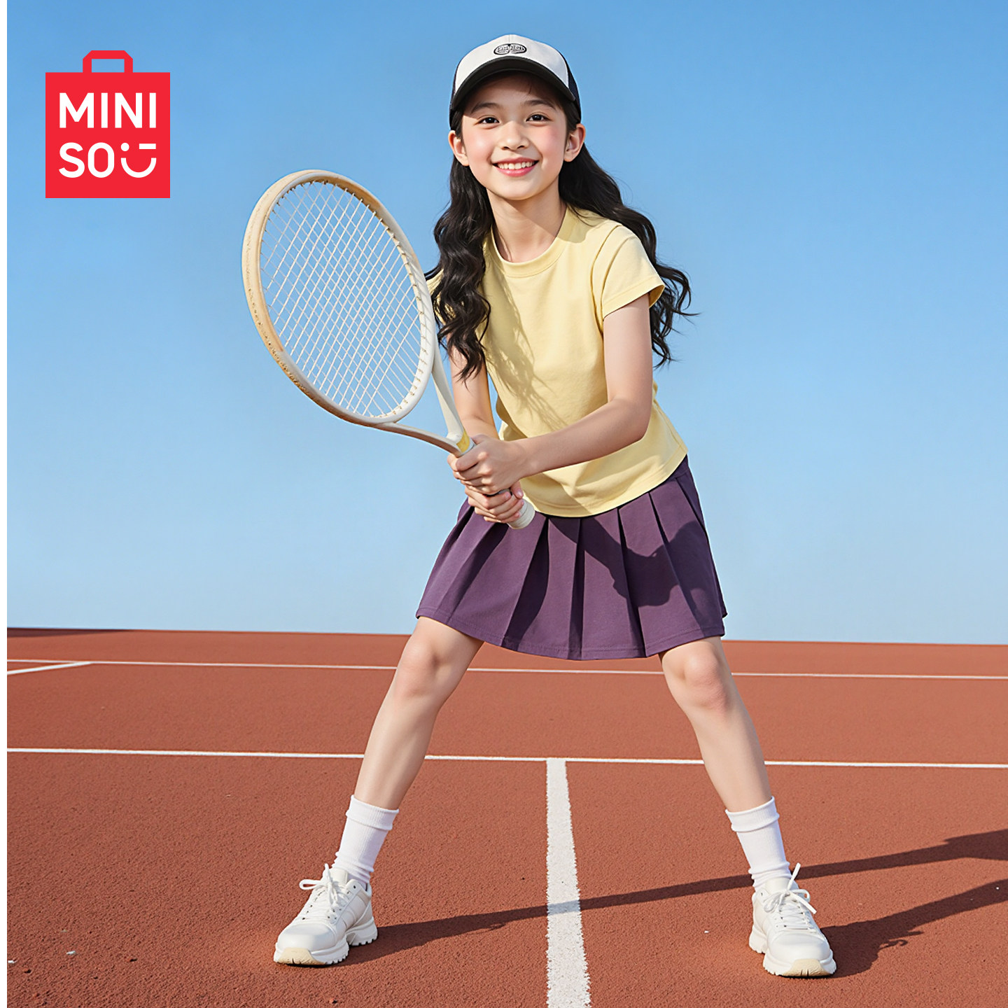 名创优品女童夏套装2026新款薄款女孩运动服休闲时尚小公主裙子C