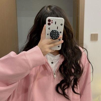 2025秋季新款韩版华夫格宽松薄款连帽拉链卫衣女外套设计感百搭潮