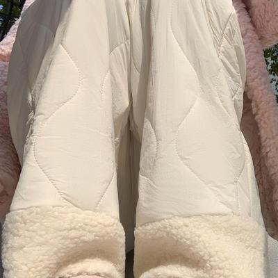 可外穿棉裤女秋冬季2025新款保暖加绒防风摇粒绒拼接直筒阔腿裤子