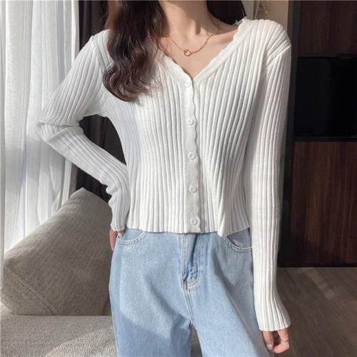 纯欲风洋气长袖针织开衫女秋季2025新款韩版V领修身短款长袖上衣