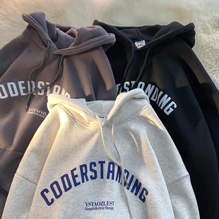 宽松连帽卫衣长袖 1219 ins加绒字母连帽衫 韩版 套头上衣外套 250g