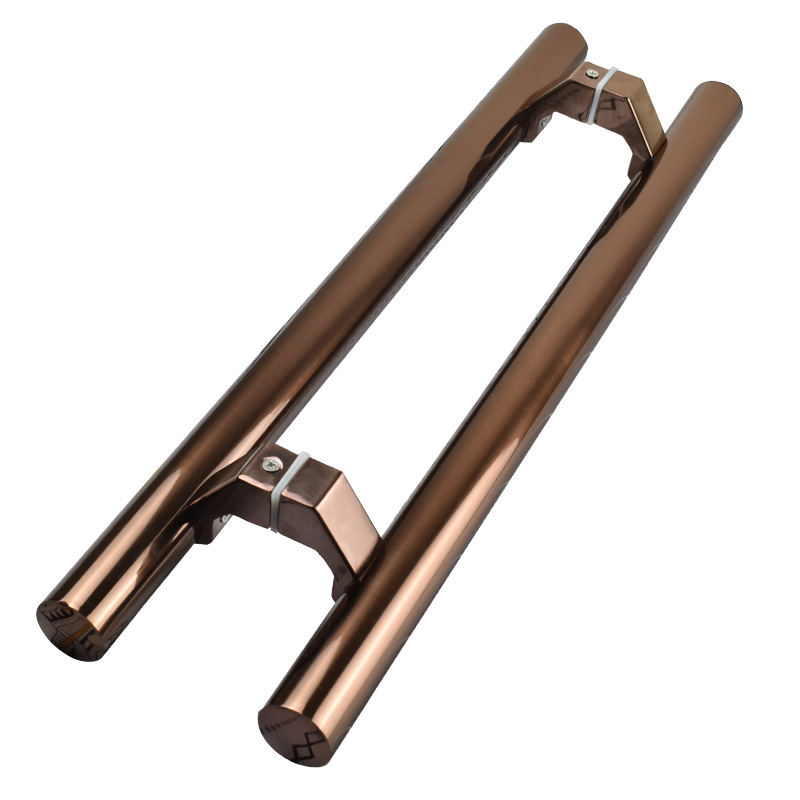 玻璃大门拉手 推拉门玫瑰金斜脚把手 不锈钢有框黑钛色无指纹扶手