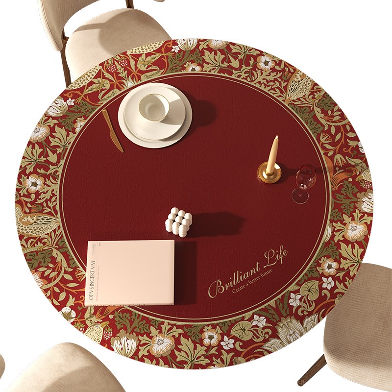 桌布圆形桌垫圆桌皮革红色喜庆主题结婚免洗防油防水茶几垫保护垫