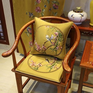 中式坐垫红木沙发椅子带靠背垫薄款太师椅L实木餐椅茶馆茶室圈椅