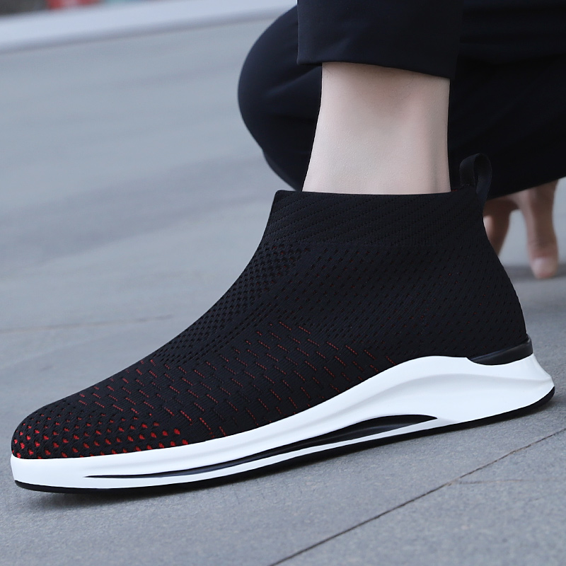 男鞋春季2023新款运动鞋薄款鞋子男士透气百搭飞织V网面高帮休闲