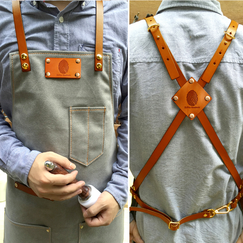 韩版牛仔帆布背带围裙咖啡店工作服餐厅酒吧绘画-Q定制做LOGO印字