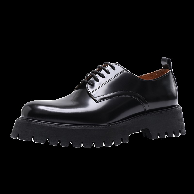 【轻盈鞋底】高级感亮皮大头德y比鞋男款增高厚底时尚休闲皮鞋黑