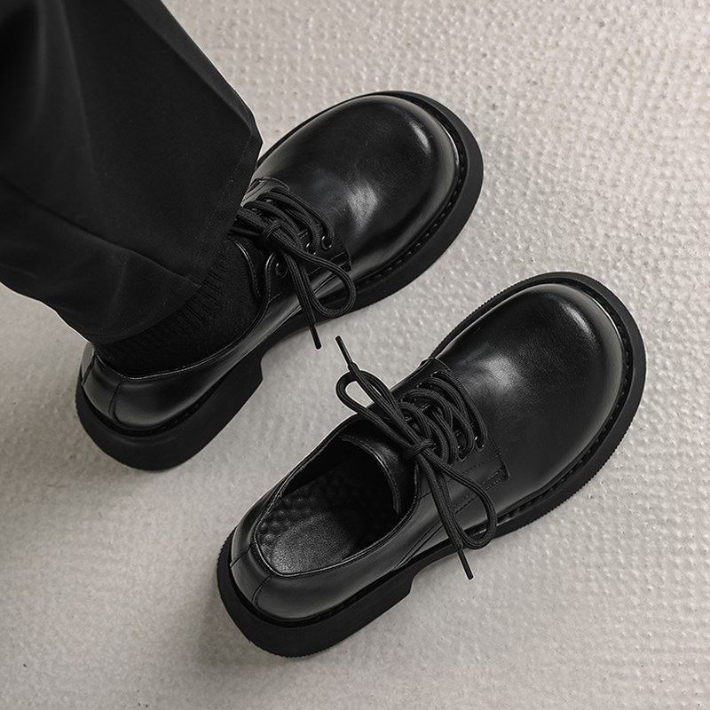 男士皮鞋年轻款大头l休闲鞋2025新款上班通勤工作鞋黑色厚底德比