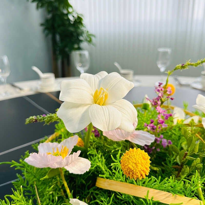 酒店餐桌花摆花仿真花假花摆设大圆桌中间摆件饭厅包厢转盘装饰花