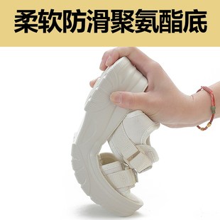女厚底松糕跟防水台露趾休闲沙滩鞋 运动凉鞋 中年妈W妈防滑中跟凉