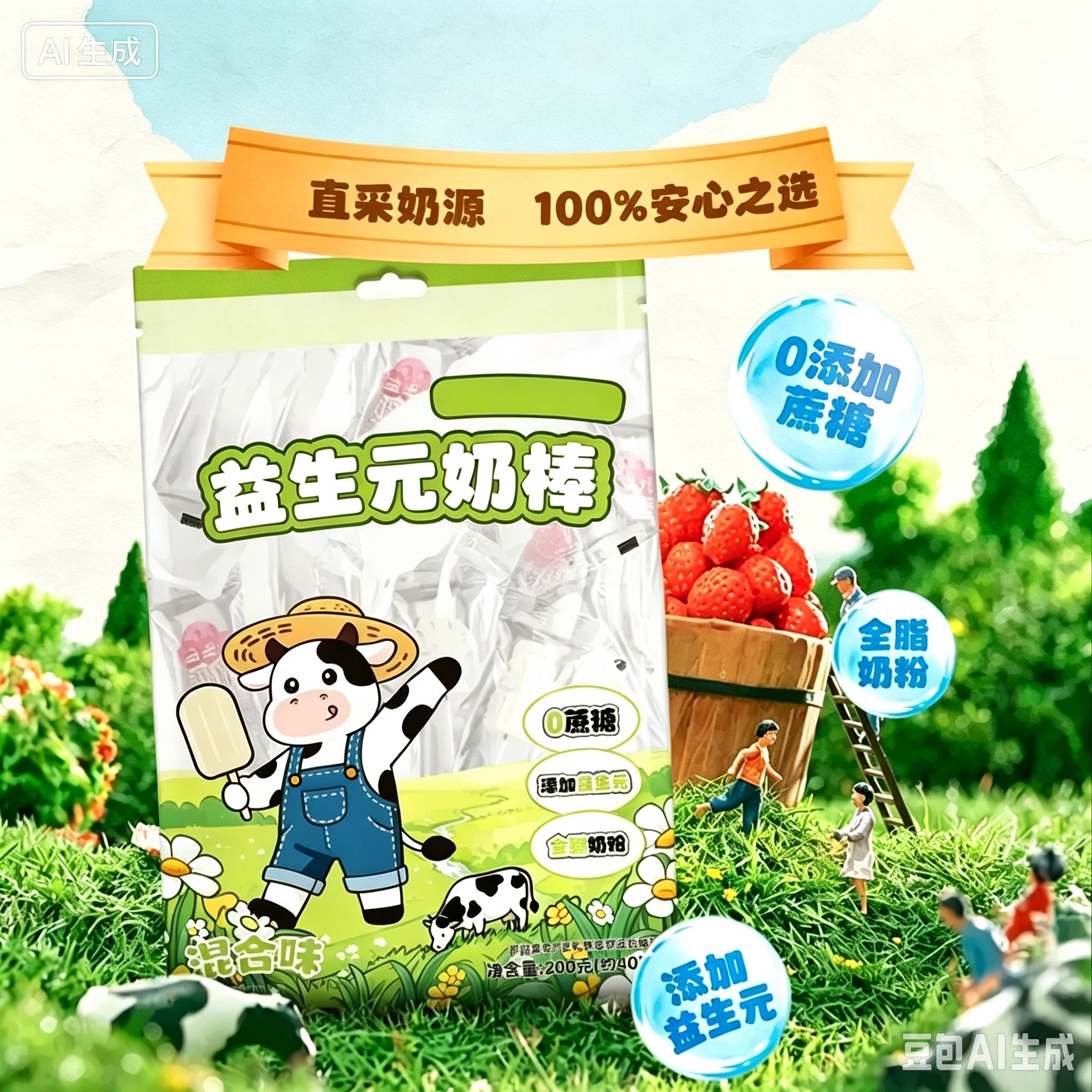 【奶香浓郁】营养牛奶棒棒糖果草莓奶酪奖励孩子哄娃零食X