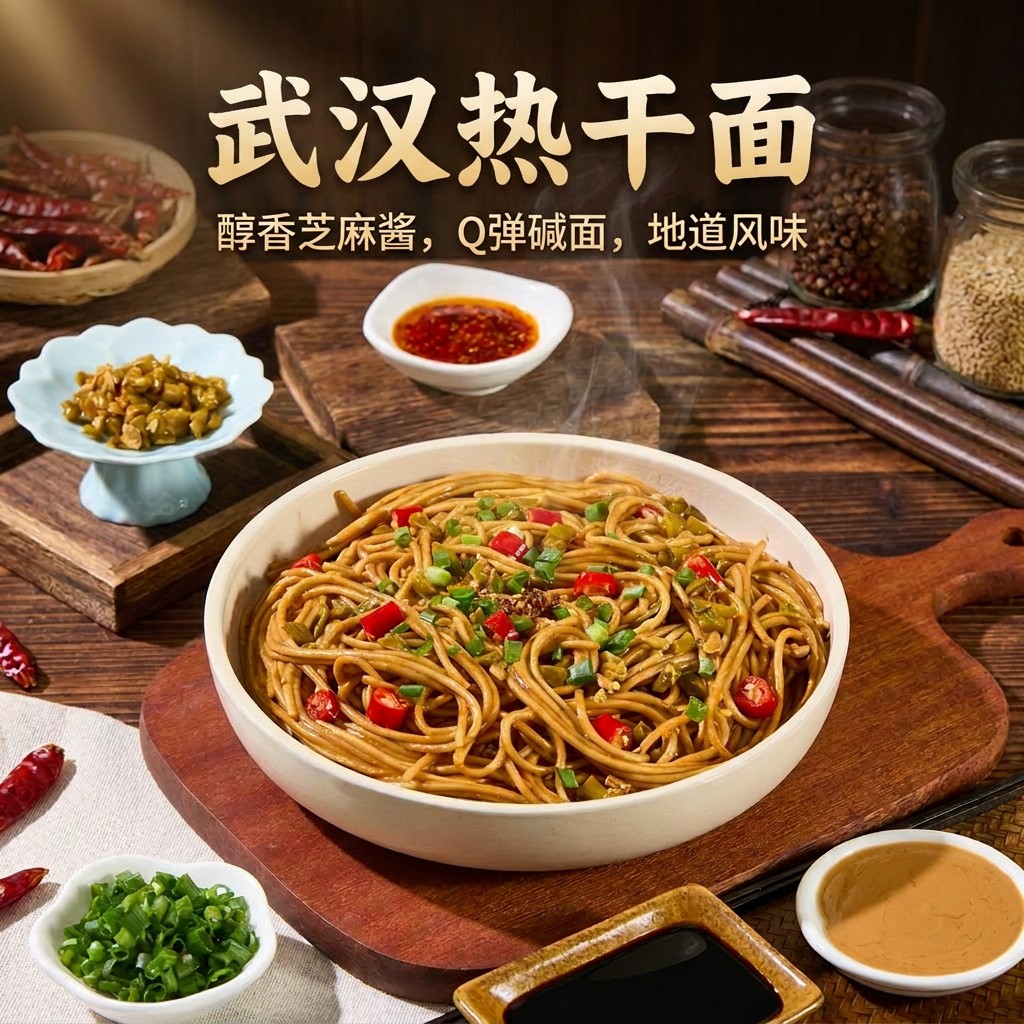 湖北武汉热干面4包料含酸豆角方便速食早餐夜宵Y
