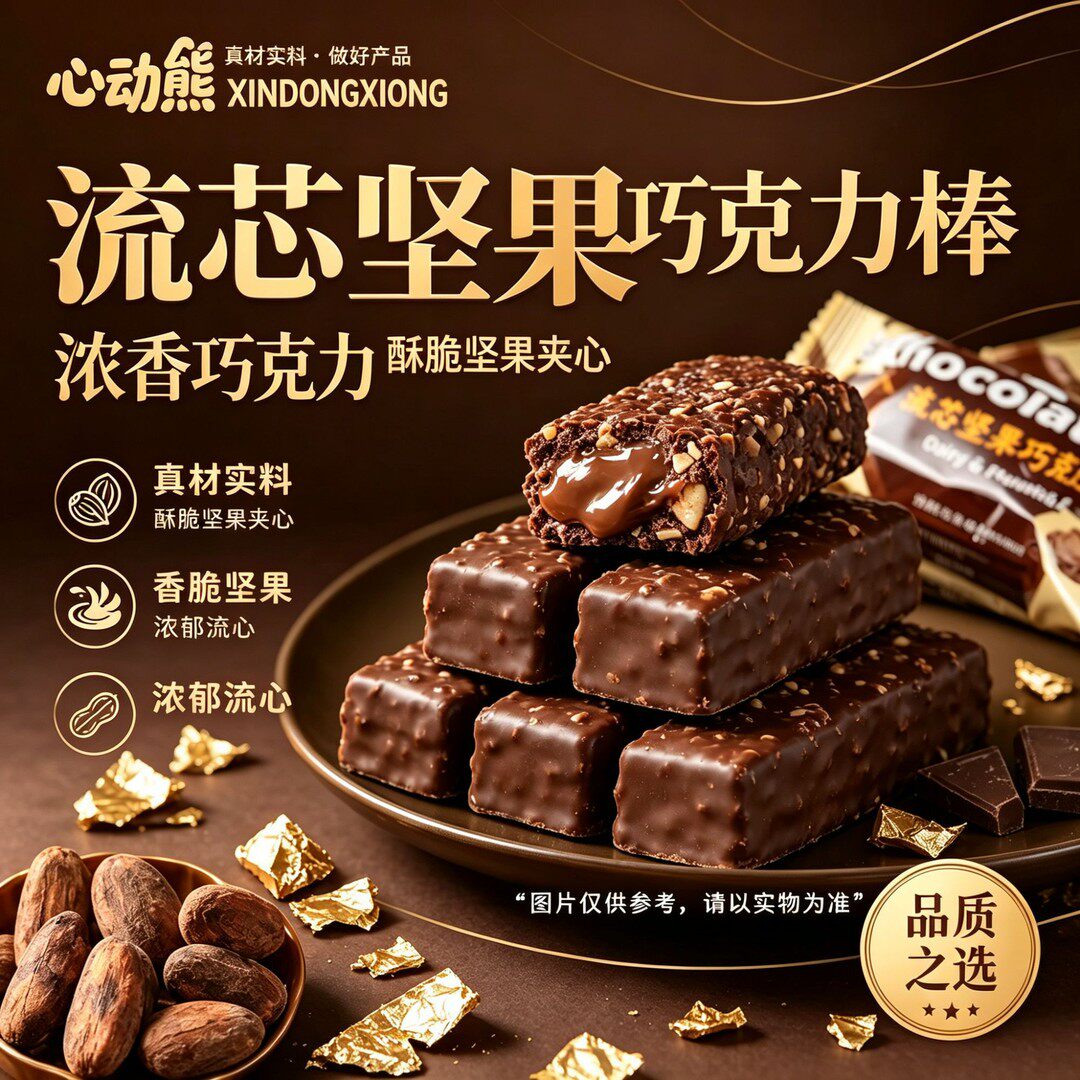 坚果流芯巧克力棒香浓夹心果仁巧克力条办公室下午茶小零食X