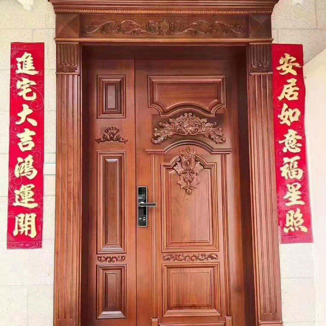 佛山工厂直销实木入户门胡桃木原木门子母门沙比利美国红橡双开门