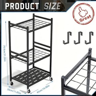 带存储钩 重型钢花园工具架 黑色实用架防锈多功能阳台重型载物
