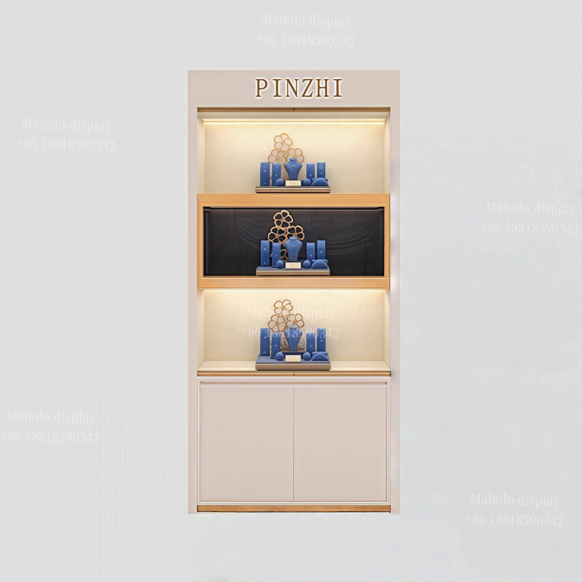 高端珠宝玉器古董壁橱设计现代珠宝展示柜全店工厂定制