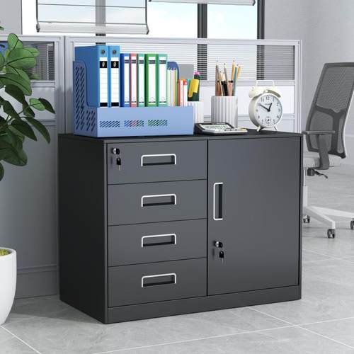 钢制文件活动柜办公储物矮柜移动铁皮柜抽屉带锁桌下床头柜防火