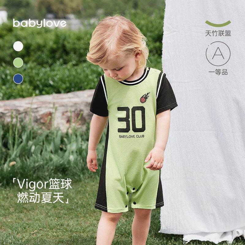 babylove婴儿连体衣夏季篮球服男女宝宝短袖哈衣爬服运动休闲夏装