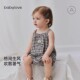 babylove婴儿吊带包屁衣夏季 格纹三角哈衣女宝宝爬服刺绣可爱夏装