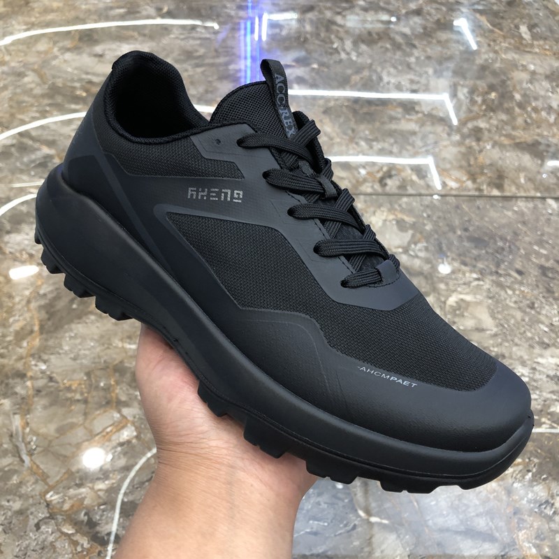 厚底男鞋秋季透气网面户外运动x鞋2024新款黑色系带休闲鞋子男百