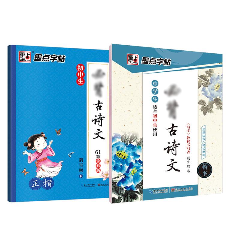 【可开票全新正版】墨点字帖 初中生古诗文字帖套装2册 初中一二三年级古诗词字帖中学生荆霄鹏硬笔书法练字临摹钢笔字帖978753948
