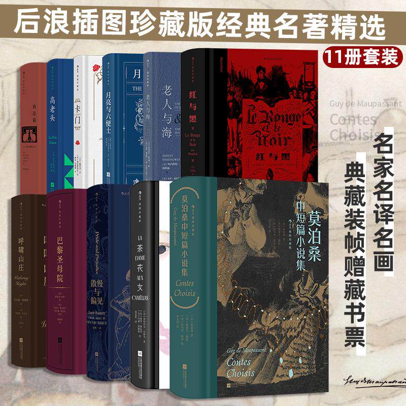【可开票全新正版】后浪插图珍藏版经典名著精选莫泊桑中短篇小说集+傲慢与偏见+巴黎圣母院+呼啸山庄+红与黑+老人与海+月亮与六便