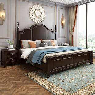 乡村美式实木床白色现代简约双人大床1.8米主卧复古家具1.5储物床