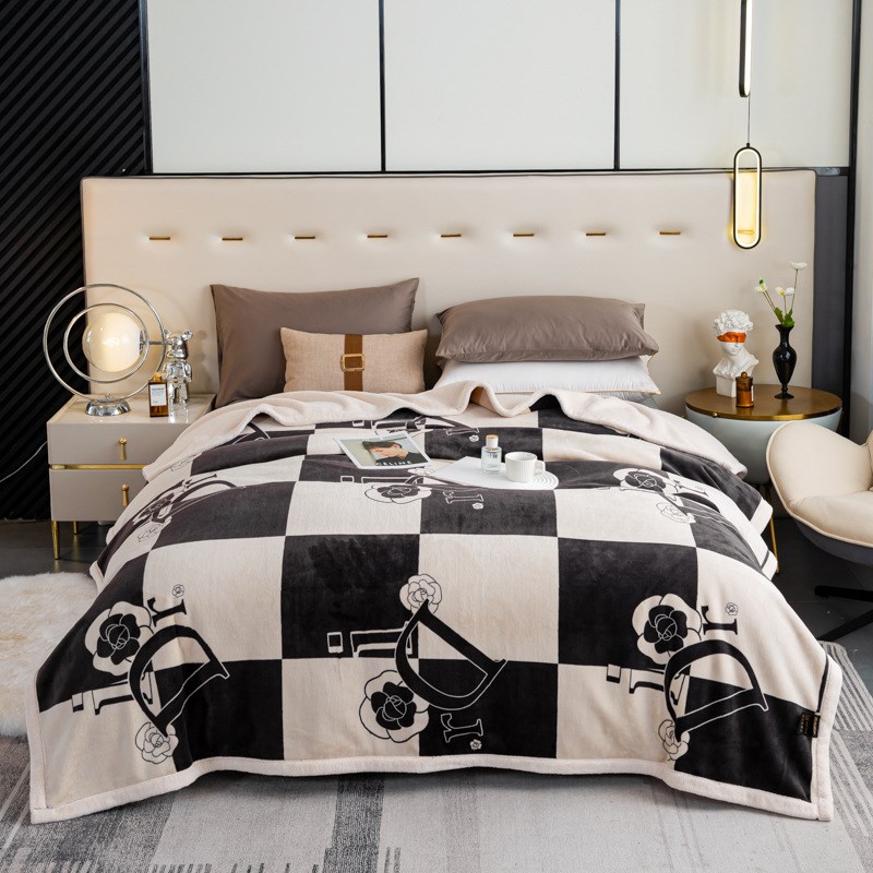 轻奢时尚宝d宝绒覆合盖毯 秋冬加厚保暖床盖毛毯羊羔绒礼品毯子牛