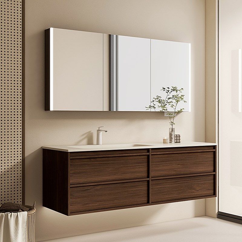 中古风胡桃木色浴室柜奶油色热弯岩板一体盆洗漱台洗脸盆,家装主材,浴室柜组合,淘宝优惠券,粉丝福利购,淘宝优惠卷