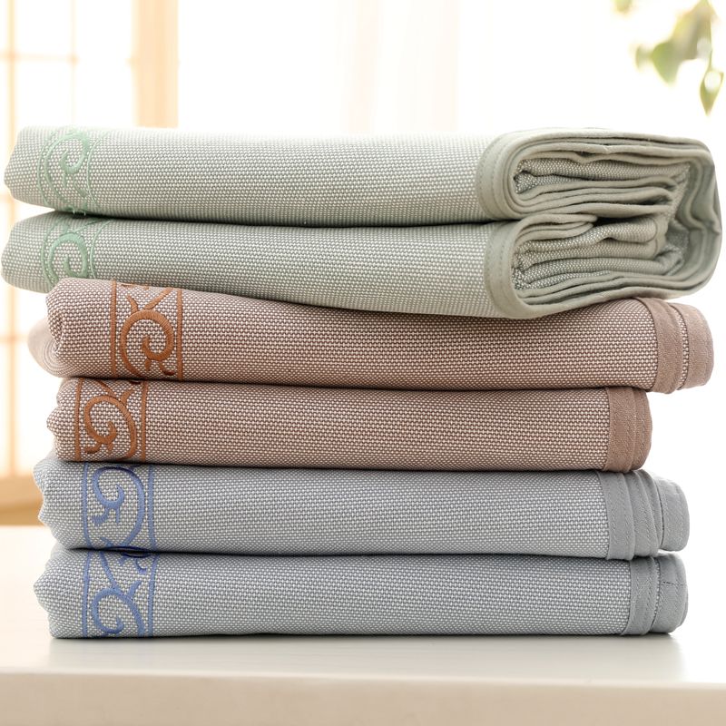 出口高端老粗布凉席三件纯色1全棉加厚亚麻刺绣夏季原棉床单
