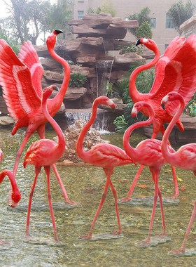 仿真火烈鸟摆件装饰落地动物玻璃钢雕塑花园庭院水池园林景观小品