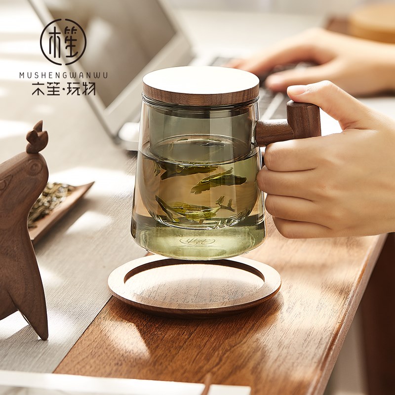 木笙玩物黑胡桃木实木杯垫定制logDo圆形茶杯托隔热垫茶道零配壶