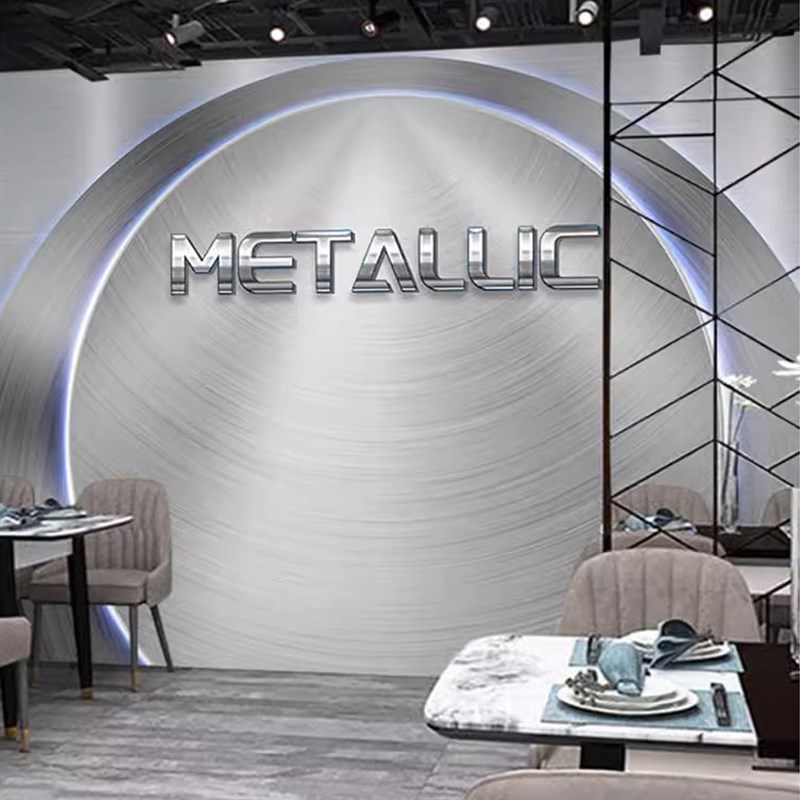 银色拉丝金属板锈钢质感背景墙纸灰色公司前台办公室健身房壁纸