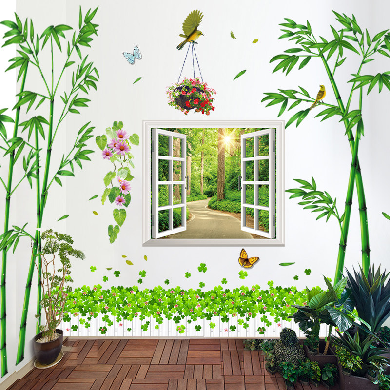 D立体卧室床头客厅电视背景墙壁墙面房间装饰自粘墙贴画贴纸竹子