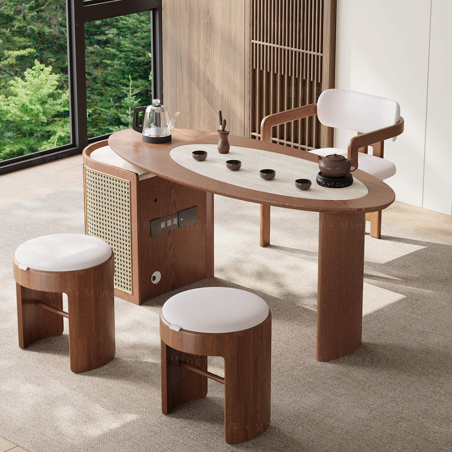新中式阳台茶桌椅组合现代简约实木白蜡木小户型高端功夫茶台新款