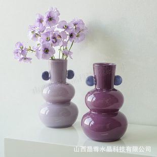 饰品摆件轻奢 中古颜值插花花器陶瓷异形玻璃花家用客厅装