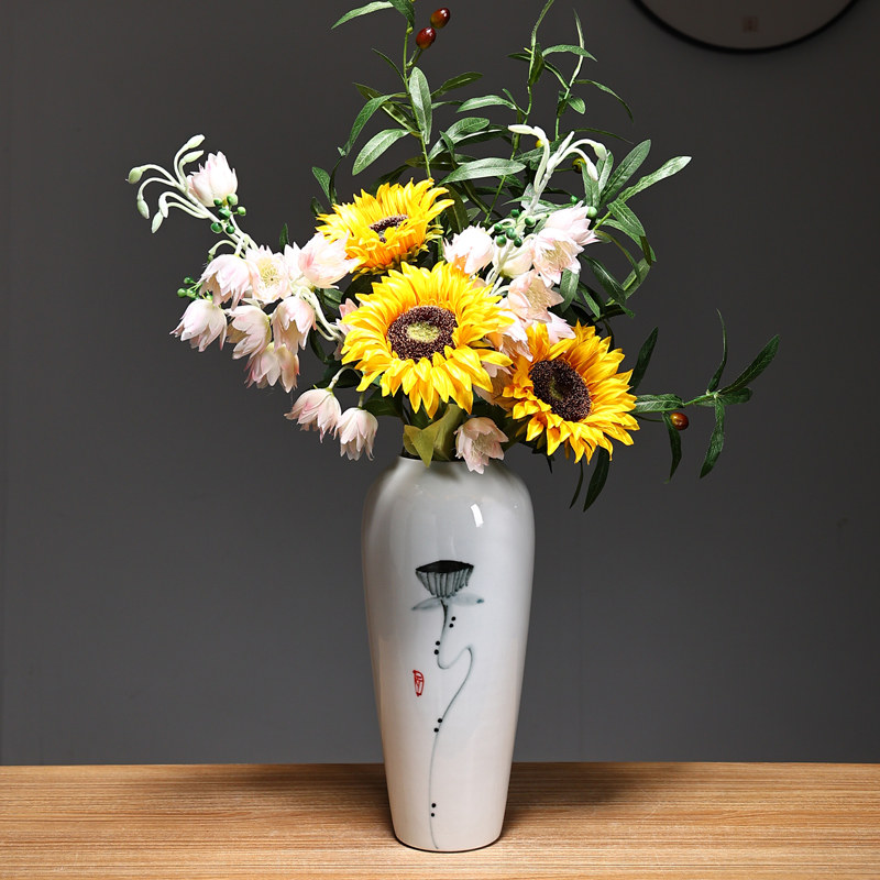 陶瓷瓶创意手绘莲蓬客厅插电视柜玄关装饰台面器,家居饰品,花瓶,淘宝优惠券,粉丝福利购,淘宝优惠卷