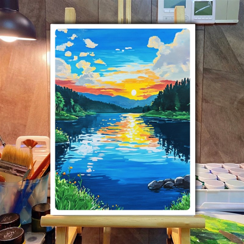 灿烂风景临摹卡水粉风景水彩风景装饰画丙烯儿童创意美术明信片图片