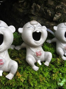 假山流水喷泉摆件水族鱼缸创意陶瓷撒尿福娃山水盆景家居造景