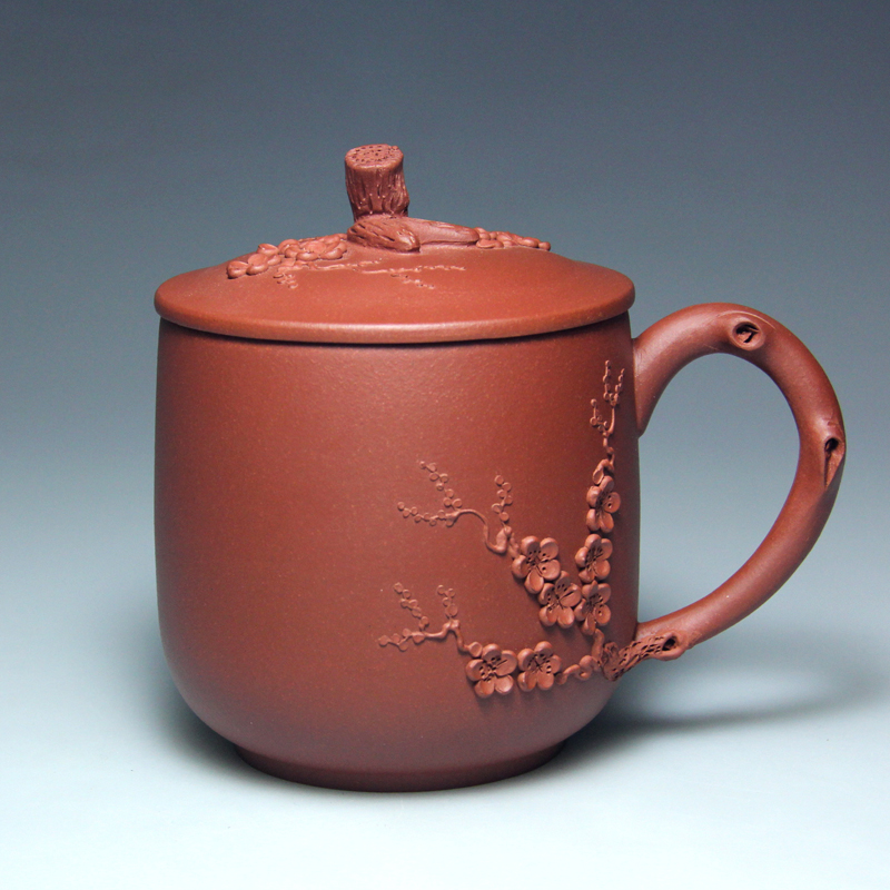 宜兴紫砂杯壶名家l纯全手工茶杯水杯子原矿底槽清盖杯红梅赞办公